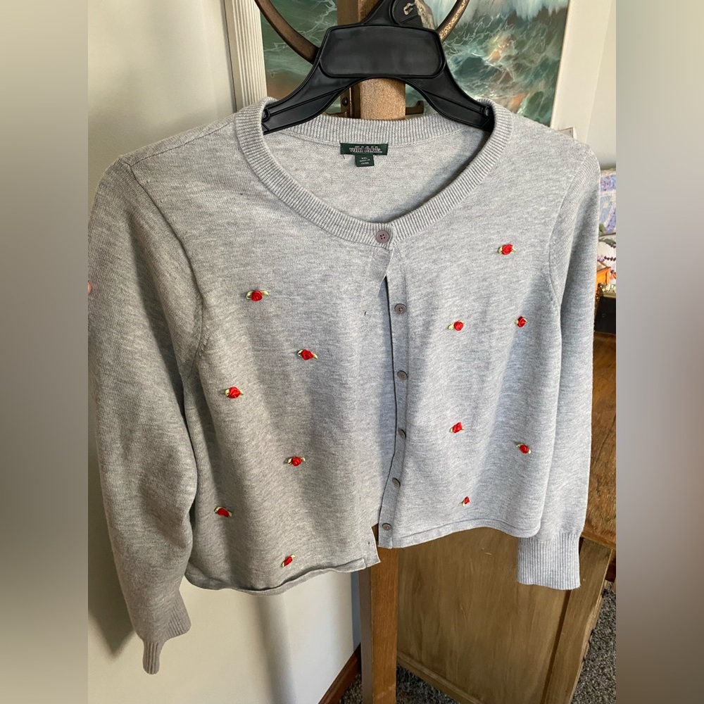 Wild Fable Gray Cardigan with roses